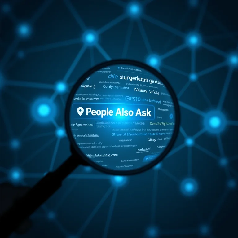 Lupa examinando as perguntas do 'People Also Ask' para oportunidades de SEO