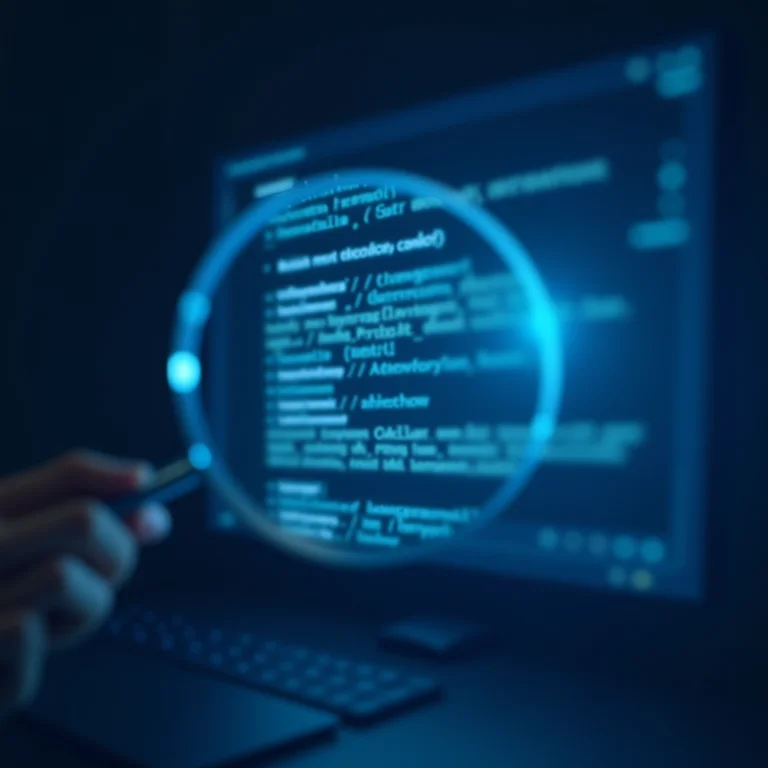 Lupa sobre tela de computador mostrando resultados de busca.