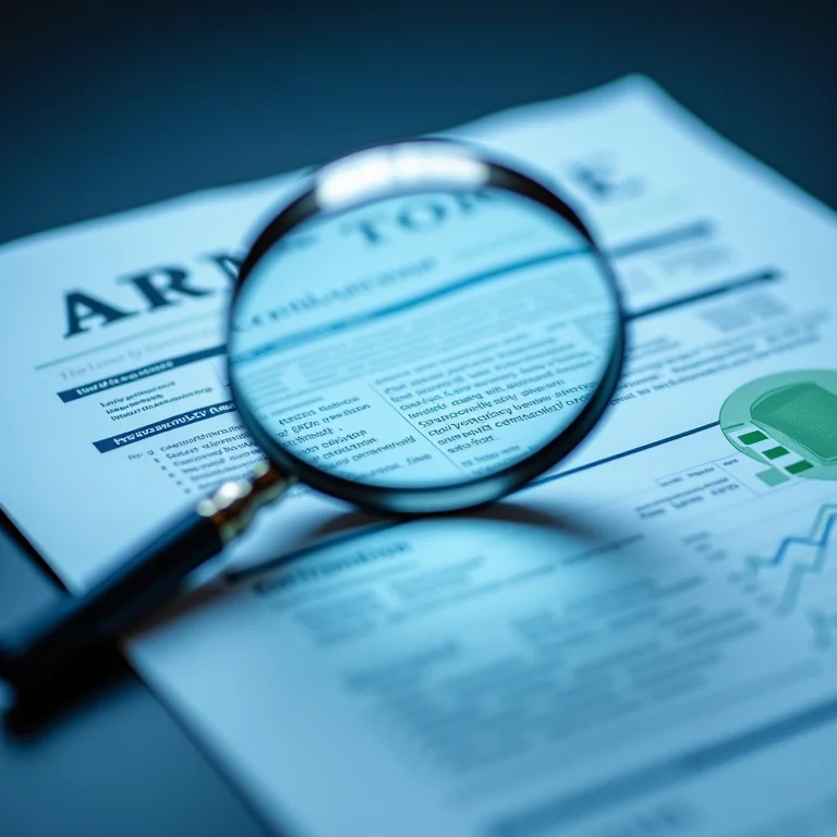 Lupa sobre um currículo destacando certificações financeiras.