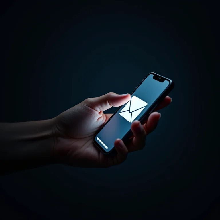Mão alcançando email de phishing em um smartphone