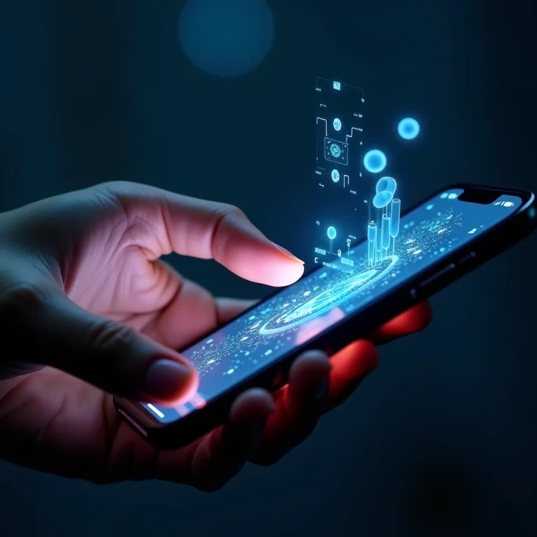 Mão interagindo com protótipo de alta fidelidade em smartphone.