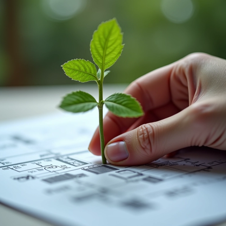 Mão nutrindo planta crescendo de um projeto de spin-off.