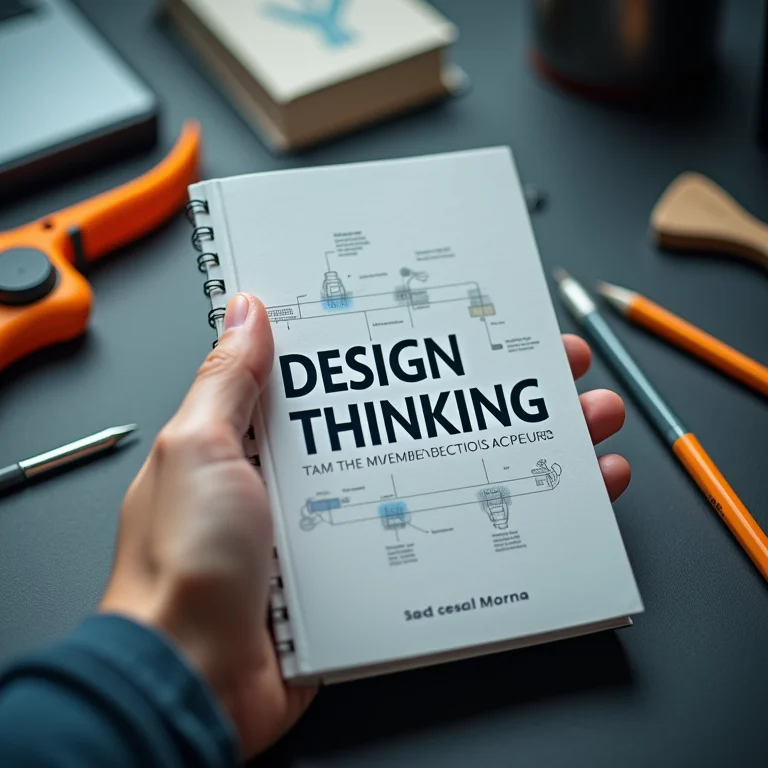 Mão segurando um livro sobre design thinking.