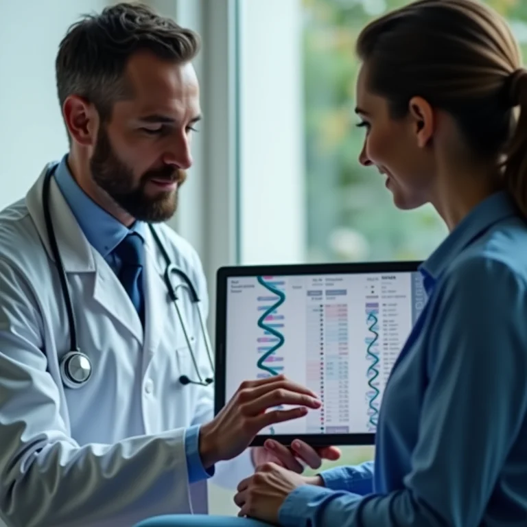 Médico analisando o DNA de um paciente em um tablet.