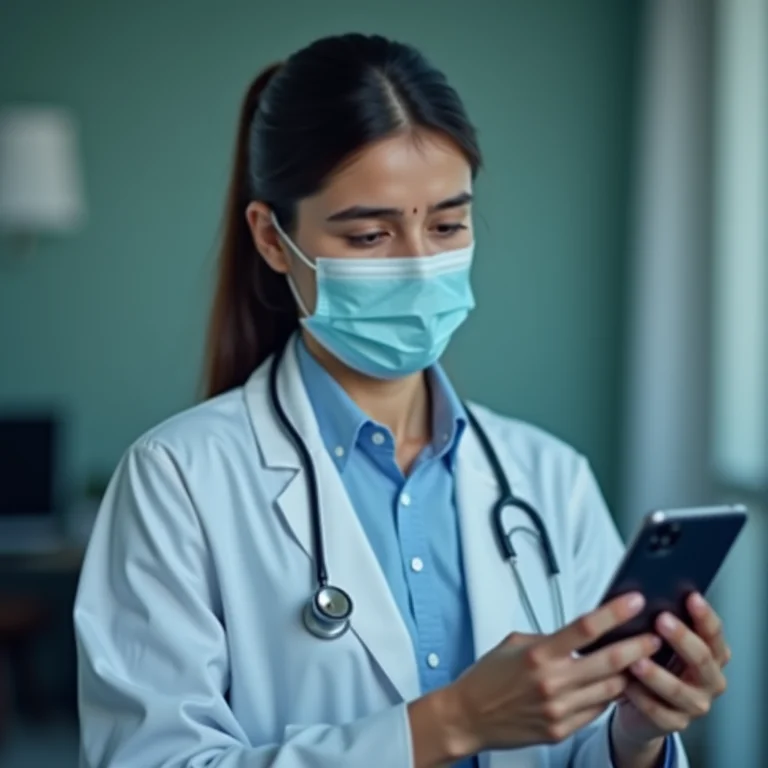 Médico indiano realizando teleconsulta durante a pandemia de COVID-19.
