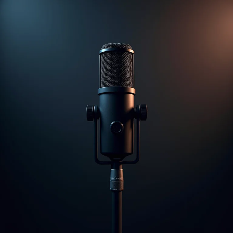 Microfone externo de alta qualidade sendo usado em uma transmissão ao vivo.