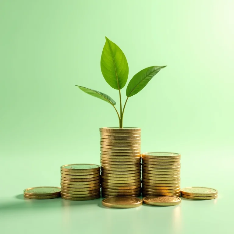 Moedas se transformando em planta, representando crescimento do investimento.