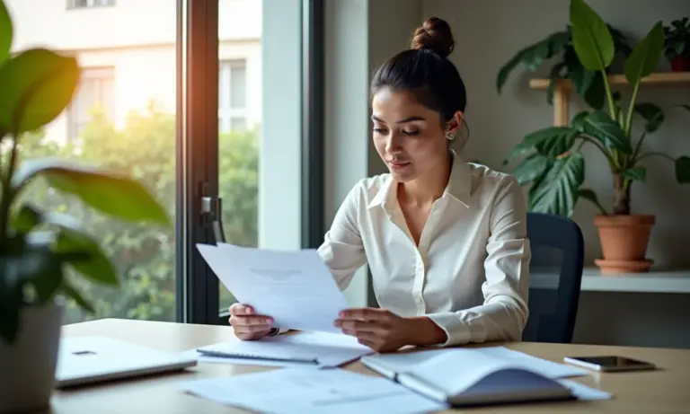 Recuperação de créditos tributários para empresas do Simples Nacional é possível? Mulher de negócios analisando documentos financeiros em escritório moderno, representando a recuperação de créditos tributários para empresas do Simples Nacional.
