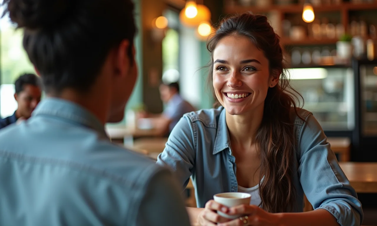Mulher entrevistando cliente em café para descoberta do cliente.