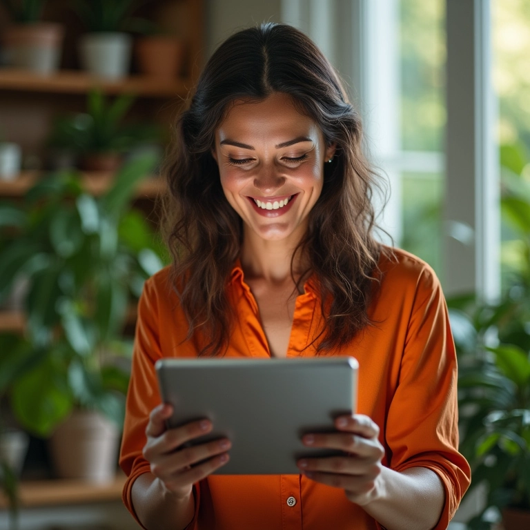 Mulher madura revisando opções de previdência privada em tablet.