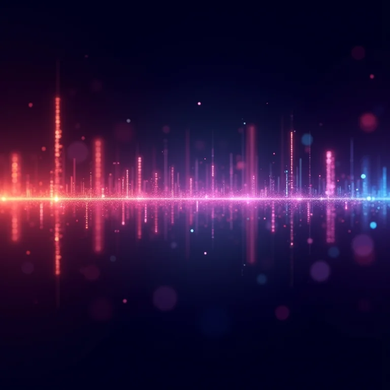 Ondas sonoras musicais sendo geradas e manipuladas por IA.