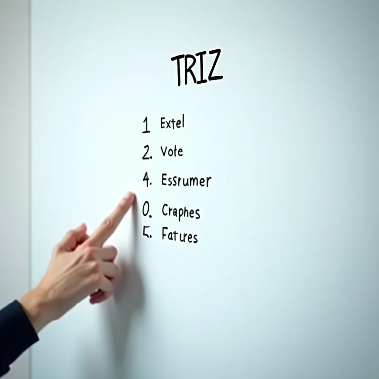 Os 40 princípios inventivos do TRIZ apresentados em um quadro branco.