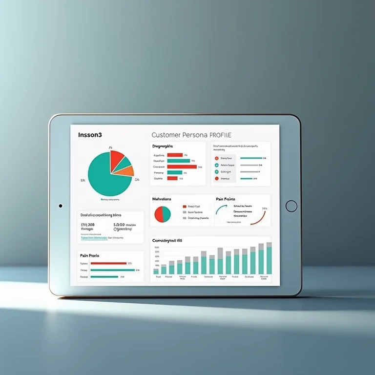 Perfil detalhado de persona do cliente em um tablet