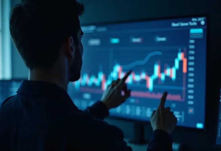 Pessoa analisando gráfico de tendências de busca em um monitor.