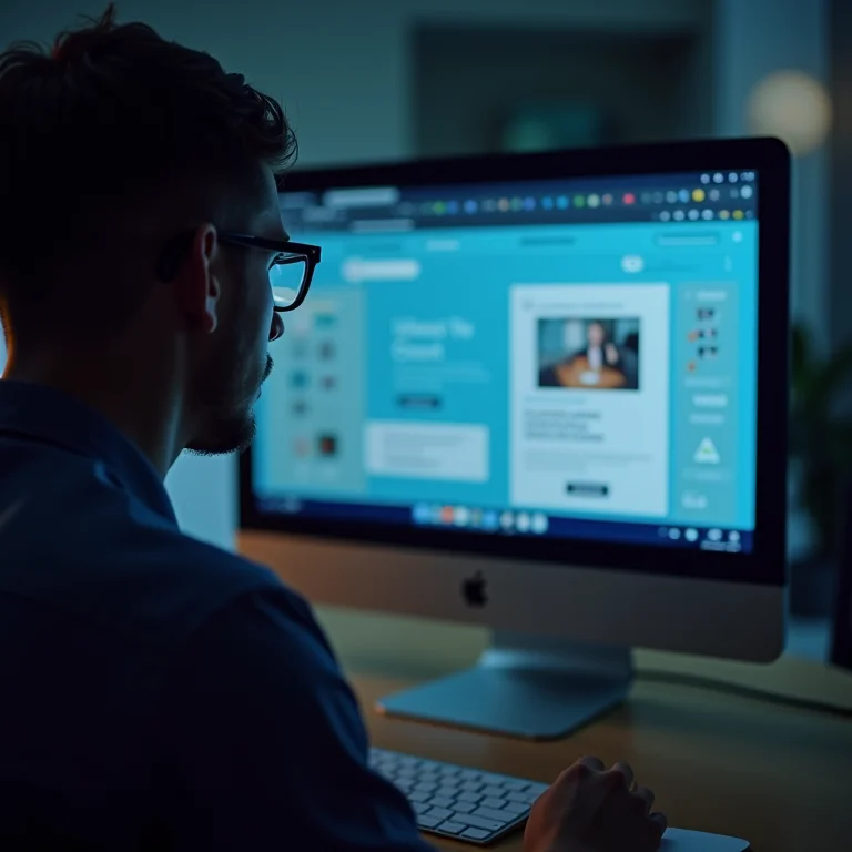 Pessoa com deficiência visual utilizando um leitor de tela em um site acessível.