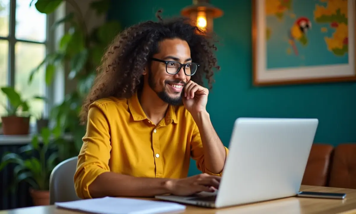 Como Escolher um Nome de Domínio que Gruda na Mente das Pessoas Pessoa digitando em um laptop, pensando em nomes de domínio.