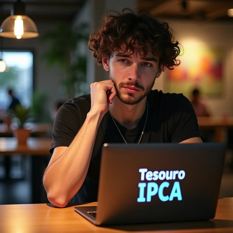 Pessoa escolhendo o título do Tesouro IPCA em um laptop.