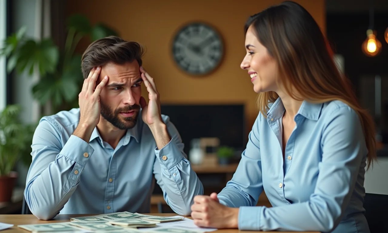 Pessoa estressada com contas buscando ajuda financeira.
