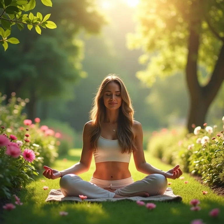 Pessoa meditando em um jardim tranquilo durante um ano sabático.