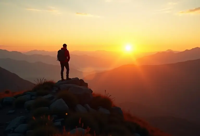 Ano Sabático: O Guia Definitivo para Planejar o Seu (e Sem Erros) Pessoa no topo de uma montanha ao nascer do sol planejando um ano sabático