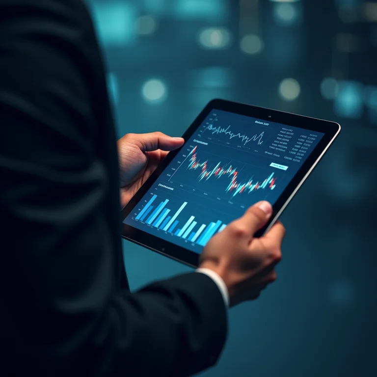 Pessoa usando um aplicativo de finanças em um tablet
