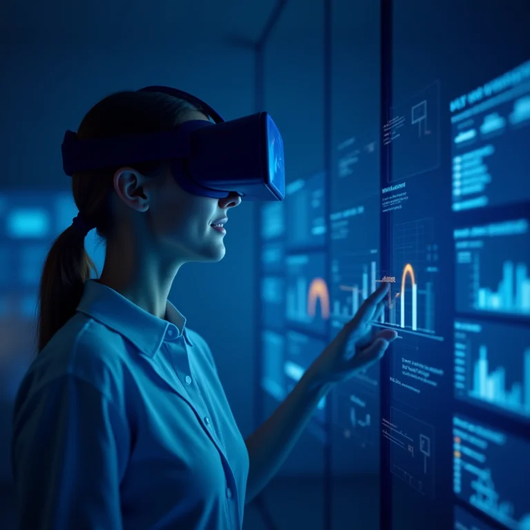 Pessoa usando VR para análise de dados, mostrando o impacto da VR além dos jogos.