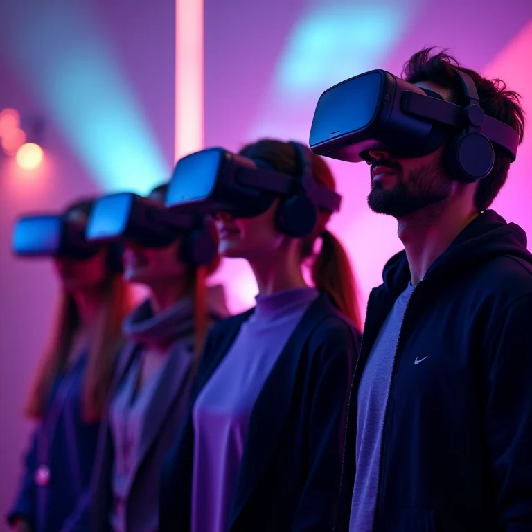 Pessoas imersas em um jogo de realidade virtual.