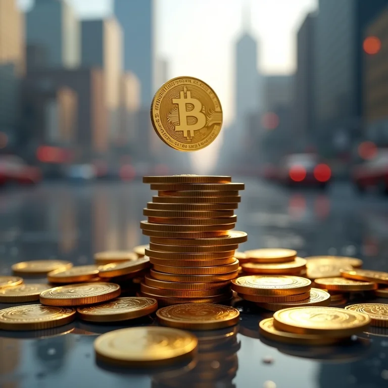 Pilhas de moedas digitais desmoronando.