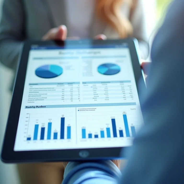 Planilha detalhada de orçamento financeiro em tablet
