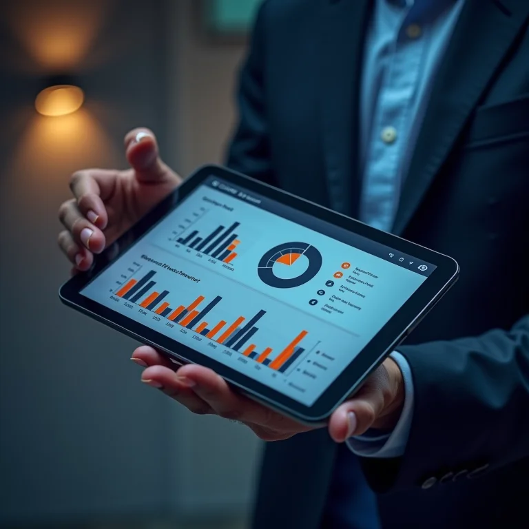 Plataforma Vérios exibindo gráficos de diversificação de portfólio em um tablet.