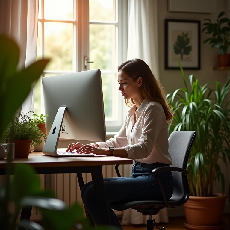 Profissional diverso desfrutando de flexibilidade e autonomia no home office.