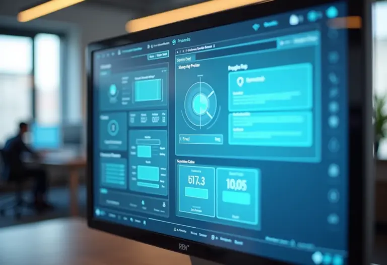 Protótipo de alta fidelidade exibido em um monitor widescreen.