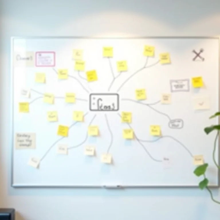 Quadro branco com ideias disruptivas e mapas mentais.