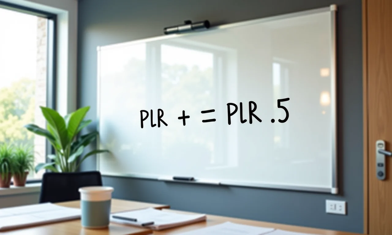 Quadro branco mostrando uma fórmula clara para calcular a PLR.