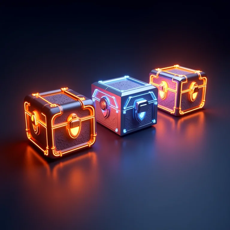Renderização abstrata de diferentes tipos de cofres do tesouro.