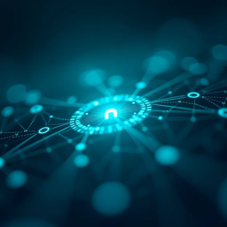 Representação abstrata de uma rede blockchain digital e segurança de dados.