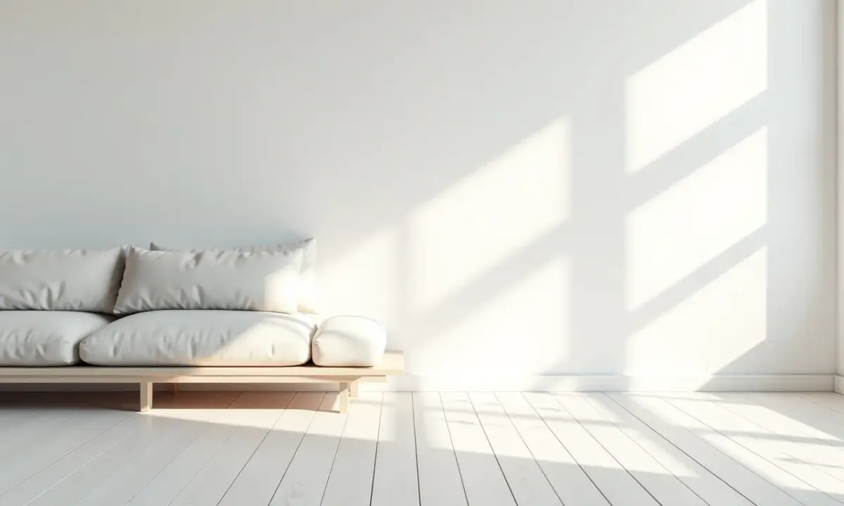 O Espaço em Branco: O Elemento de Design Mais Ignorado e Mais Poderoso Sala minimalista com amplo espaço em branco, promovendo tranquilidade.