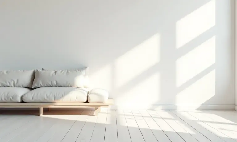 Sala minimalista com amplo espaço em branco, promovendo tranquilidade.