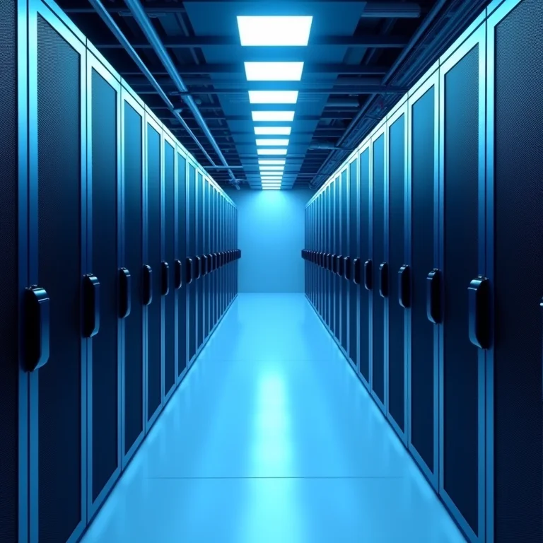 Servidores em um data center representando a economia de escala do IaaS.