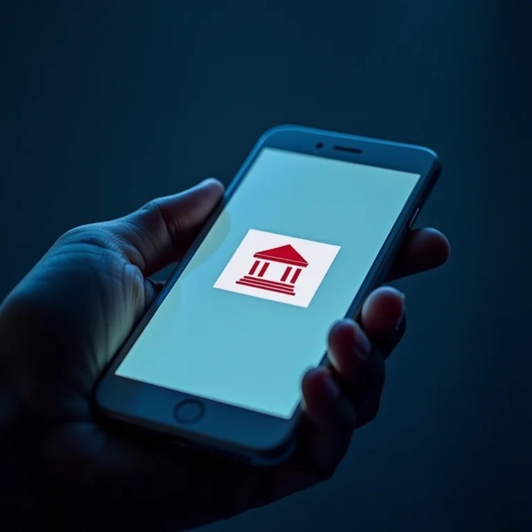 Smartphone exibindo e-mail de phishing com logo falso de banco.