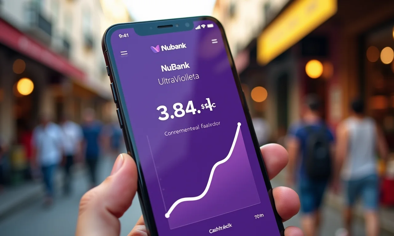 Tela de celular mostrando cashback do Nubank Ultravioleta crescendo