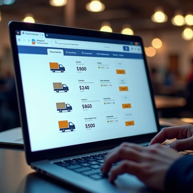 Tela de laptop mostrando opções de frete e cliente escolhendo o método de entrega.