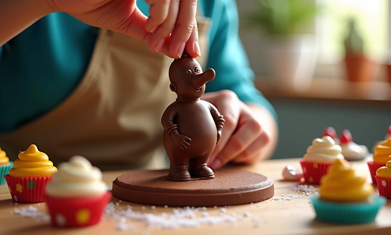 Trabalhador usando molde impresso em 3D para criar chocolate.