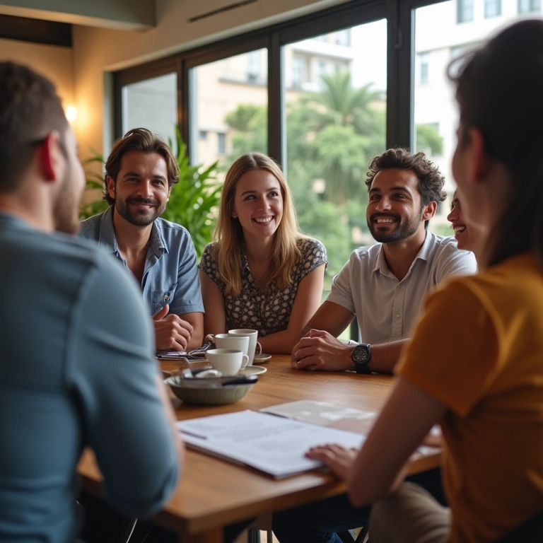 Trabalhadores de empresa privada conversando sobre crédito consignado.