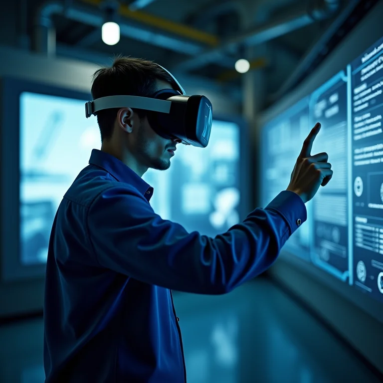 Treinamento imersivo com realidade virtual em ambiente industrial.