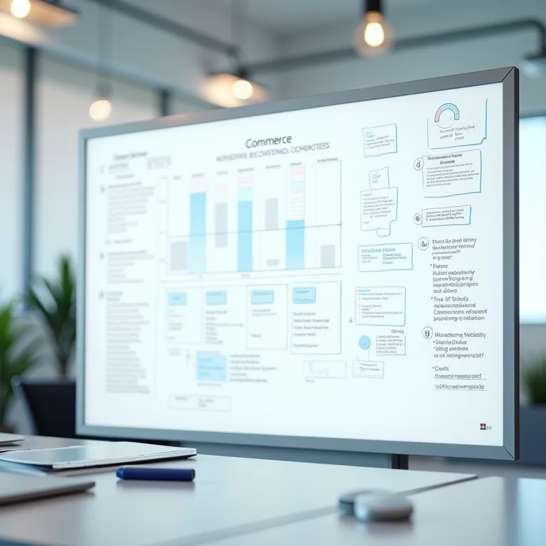 Um whiteboard detalhado com o planejamento de uma live commerce.