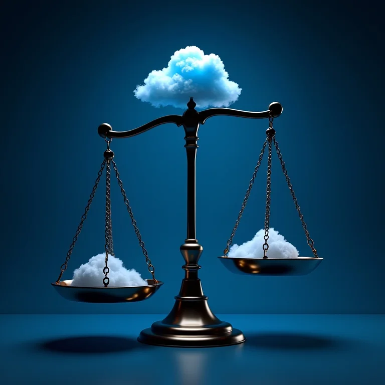 Uma balança digital comparando os custos dos modelos SaaS, PaaS e IaaS.