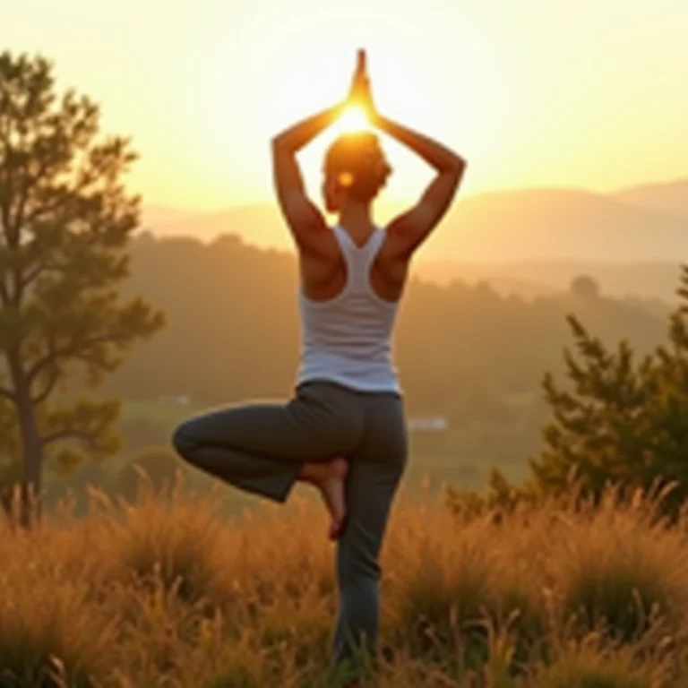 Uma pessoa praticando yoga ao ar livre, priorizando a saúde mental e física.