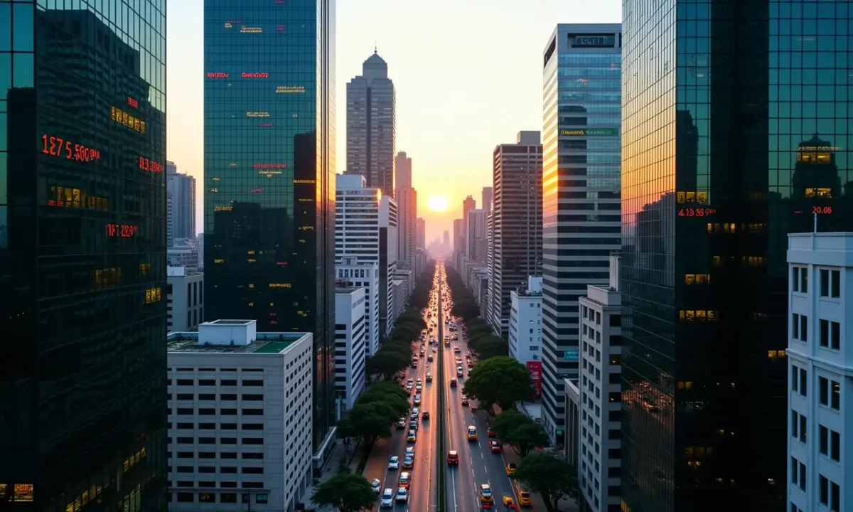 Vista aérea do centro financeiro de São Paulo, representando o mercado de balcão.