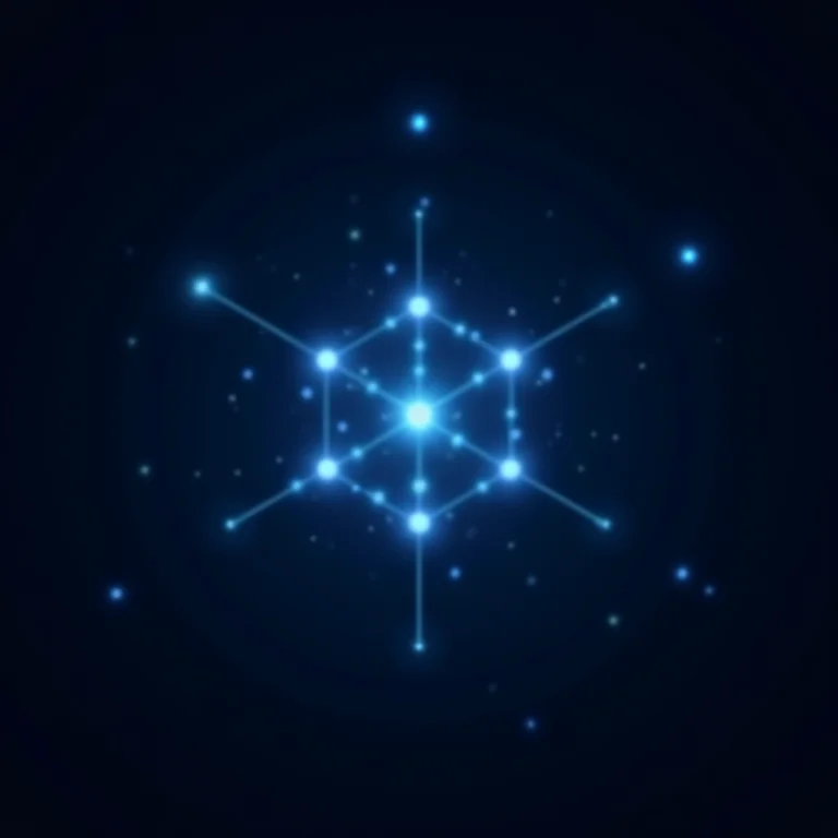 Visualização de uma rede blockchain com nós interconectados.